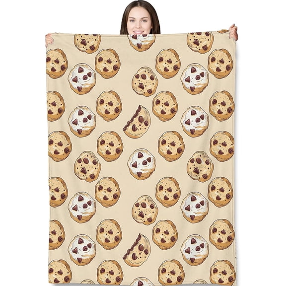 Chocolate Chip Cookie Throw Blanket for Adults Kids, 40x50 in, Cute Cartoon Dessert Snack Theme Flannel Blankets for Bedroom, Couch, Travel, Home Decor, Fuzzy Soft Cozy Warm Gifts