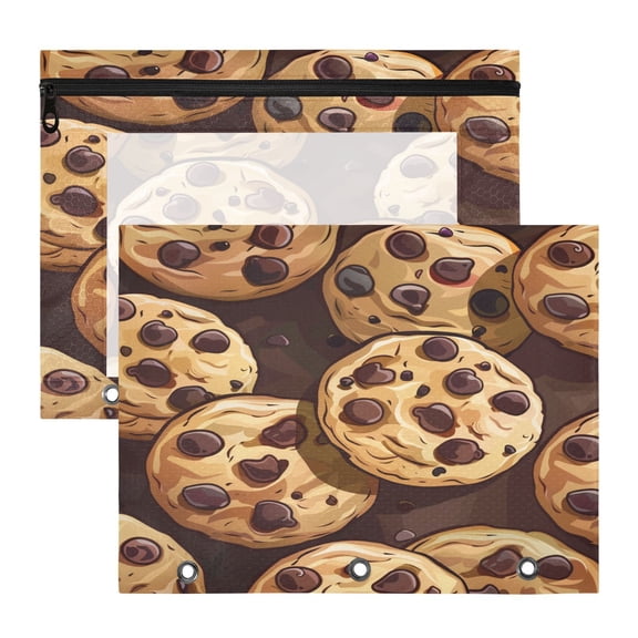 Chocolate Chip Cookies A4 Pencil Pouch 3 Ring Zipper Pencil Pouches Pencil Case for Binder Cosmetic Bag 2 Pack