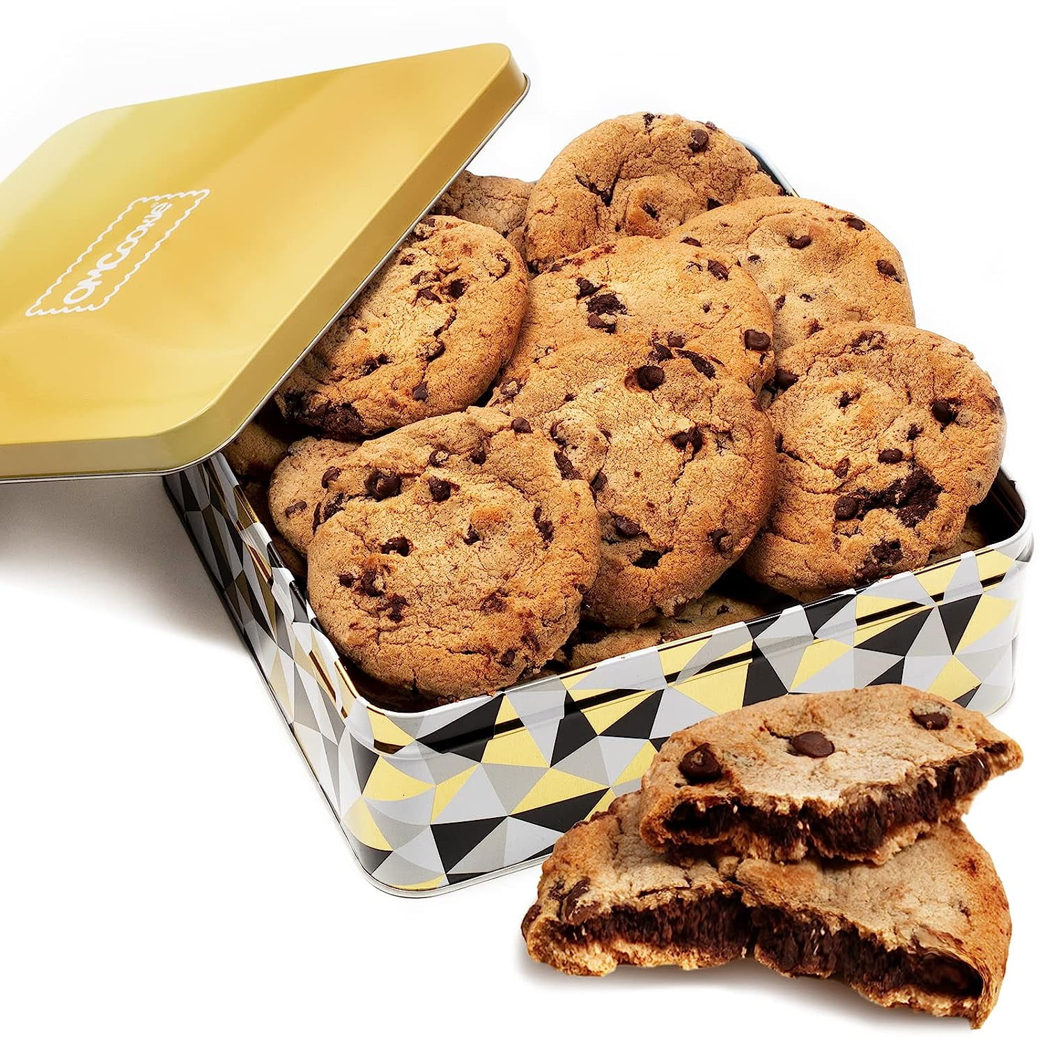 Chocolate Chip Cookies Gift Basket 1.5 LB Gourmet Tin Fudge Filled For