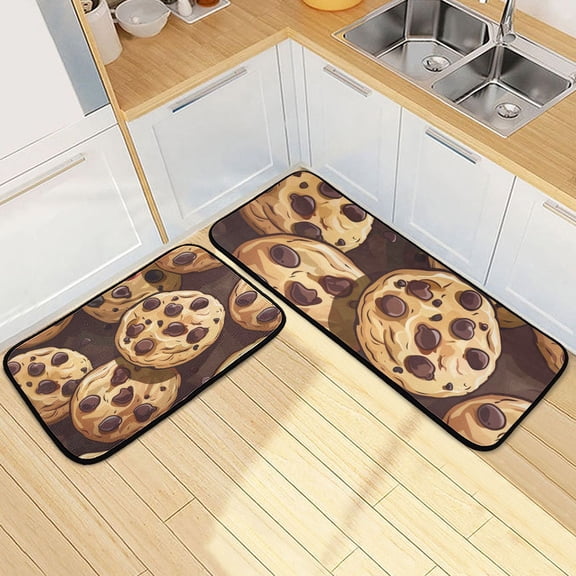 Chocolate Chip Cookies Kitchen Mats Non Slip Standing Desk Mat Runner Rug Washable Kitchen Rugs for Floor 2PCS