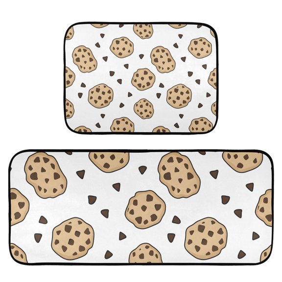Chocolate Chip Cookies Pattern Kitchen Mat 2 Piece Non Slip Absorbent carpet Floor Mat 19.7x27.6in+19.7x47.2in