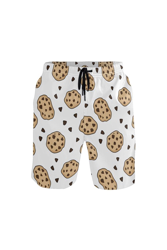 Chocolate Chip Cookies Pattern Mens Swim Trunks Quick Dry Board Shorts Breathable Fit Beach Shorts Swimwear