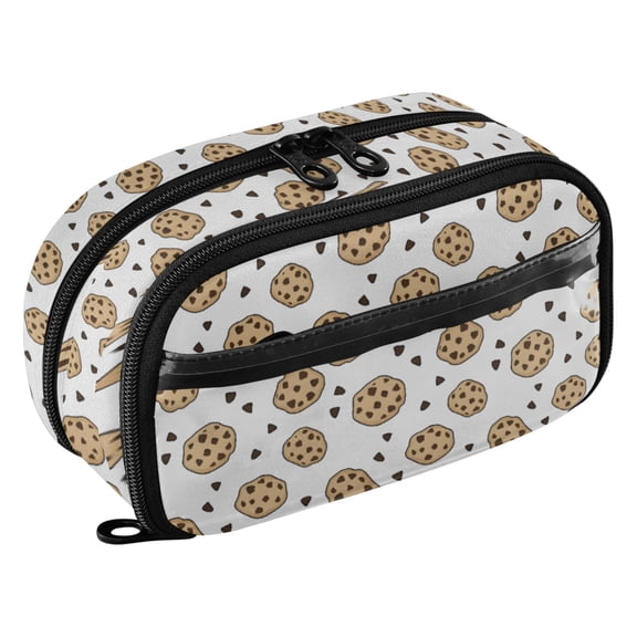 Chocolate Chip Cookies Pattern PVC Pencil Case Water-Repellent Clear Window Pencil Bag Organizer 8.3in