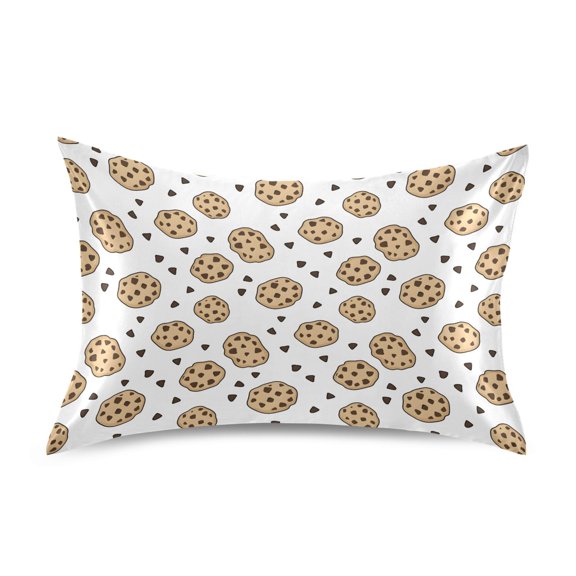 Chocolate Chip Cookies Pattern Pillowcase Queen Size 30''x20'' Satin Double-Sided Print Soft Wrinkle Resistant