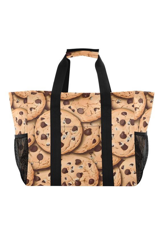 Chocolate Chip Cookies Reusable Grocery Bags with Handle Side Pocket Waterproof Shopping Portable Tote