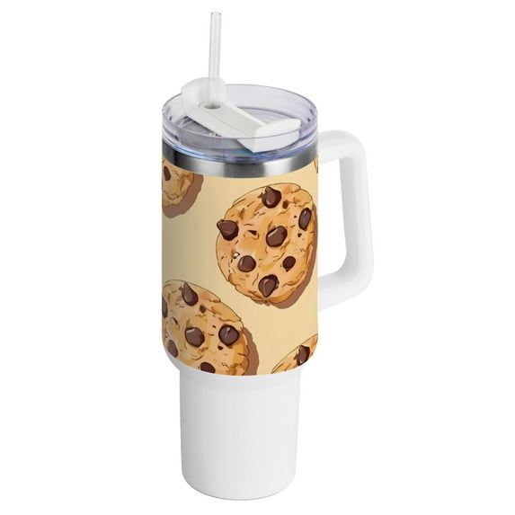 Chocolate Chip Cookies Small 40 oz Tumbler with Handle Insulated Travel Mug Lid Straw Leak Proof Steel Vacuum Water Bottles Glasses Fits in Car Cup Holder