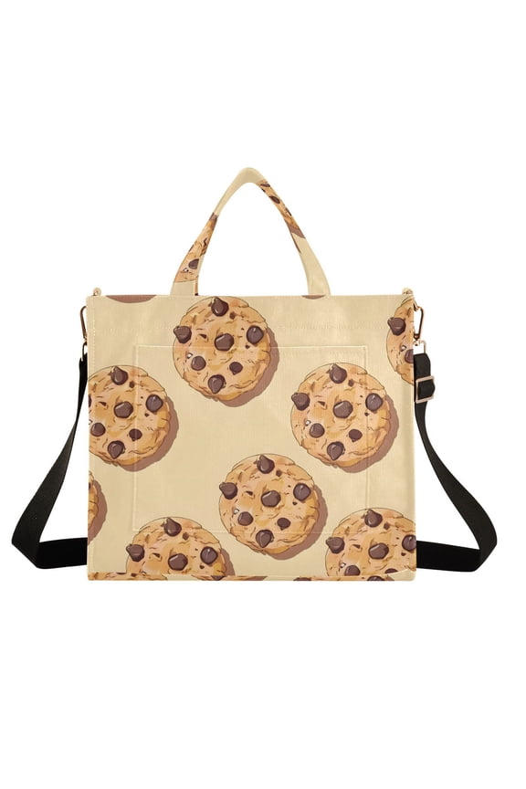 Chocolate Chip Cookies Small Corduroy Tote Bag Handbag Large Messenger Bag Shoulder Crossbody Zipper Bag Purse