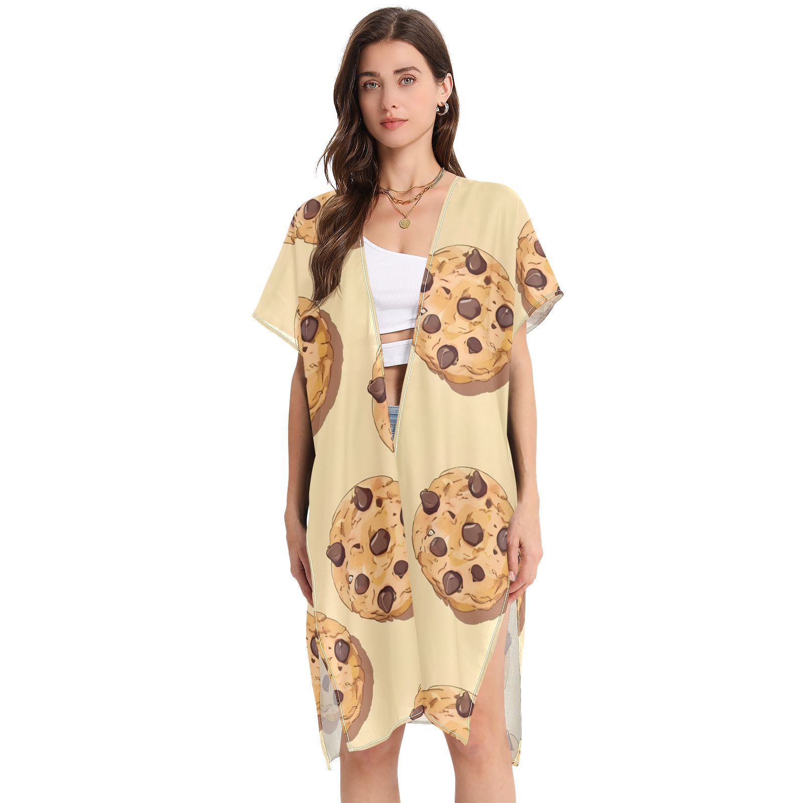 Chocolate Chip Cookies Small Women Swimsuit Cover up V Neck Beach Dress ...