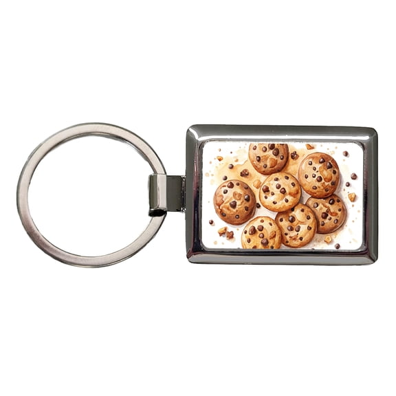 Chocolate Chip Cookies Watercolor Metal Rectangle Keychain