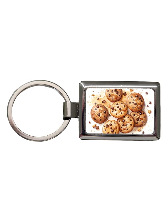 Chocolate Chip Cookies Watercolor Metal Rectangle Keychain