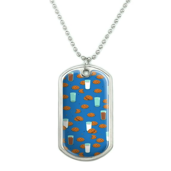 Chocolate Chip Cookies and Milk Pattern Military Dog Tag Pendant Necklace with Chain