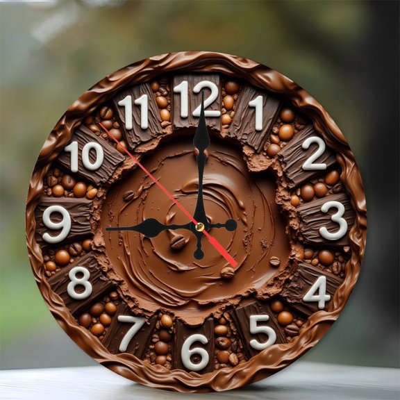 Chocolate Clock Coffee Beans Sweets Decor 10-Inch Silent Wooden Wall Clock, Battery Operated (AA Batteries Not Included), Artistic Home Decor