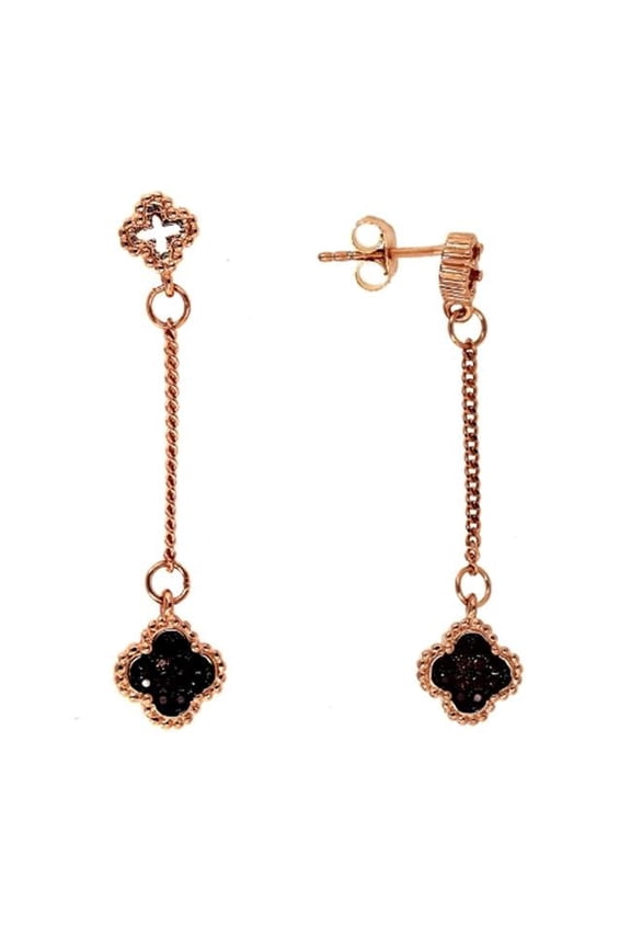 Chocolate Clover Drop Earrings - Rose Gold