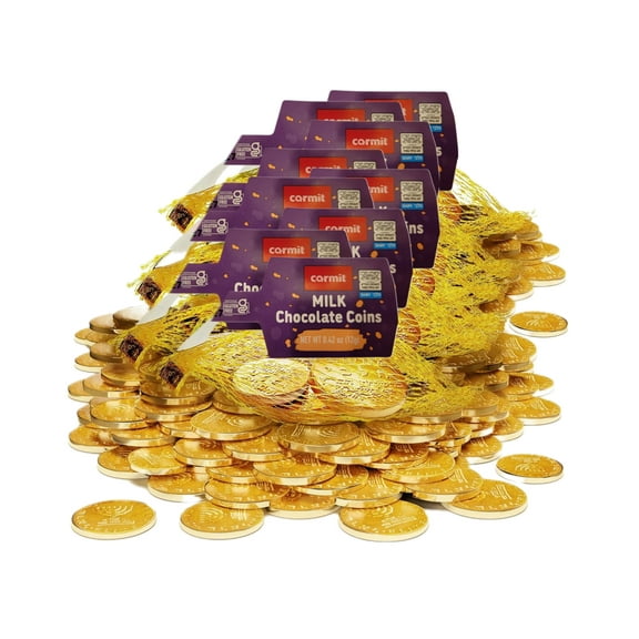 Chocolate Coins Hanukkah Gelt 8 Count - Premium Milk Chocolate Chanukah Candy in Gold Foil for Dreidel Games & Party Favors