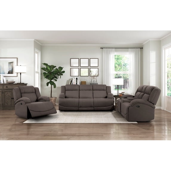 Chocolate Color Polished Microfiber Upholstered Reclining Sofa Set 3pc Sofa Console Loveseat Chair Modern Living Room