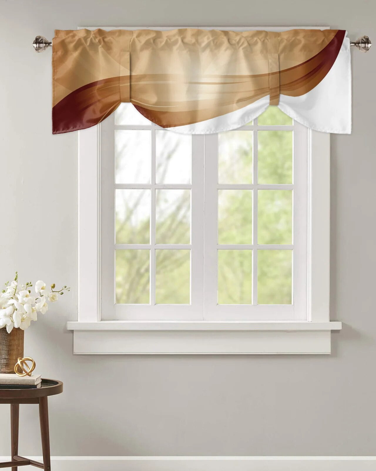 Chocolate Color Wavy Brown Window Curtain Kitchen Cabinet Coffee Tie-Up ...