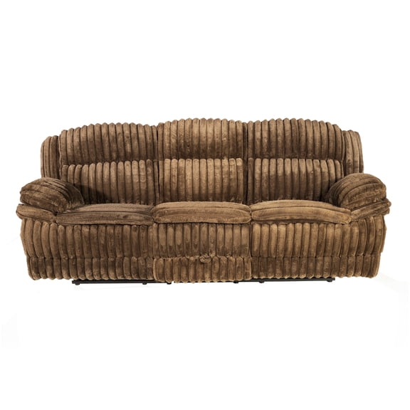 Chocolate Corduroy Motion Recliner Sofa with Cup Holders & Charging Station