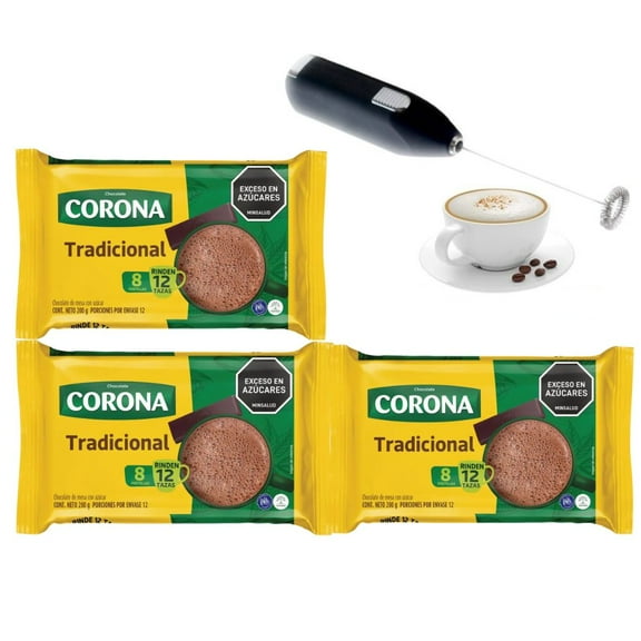 Chocolate Corona (3 pck) & a Battery Operated Blender Sweet Traditional Chocolate Corona Bars | No Cholesterol | Delicious On-The-Go Treat | Chocolate corona chocolate colombiano colombian chocolate