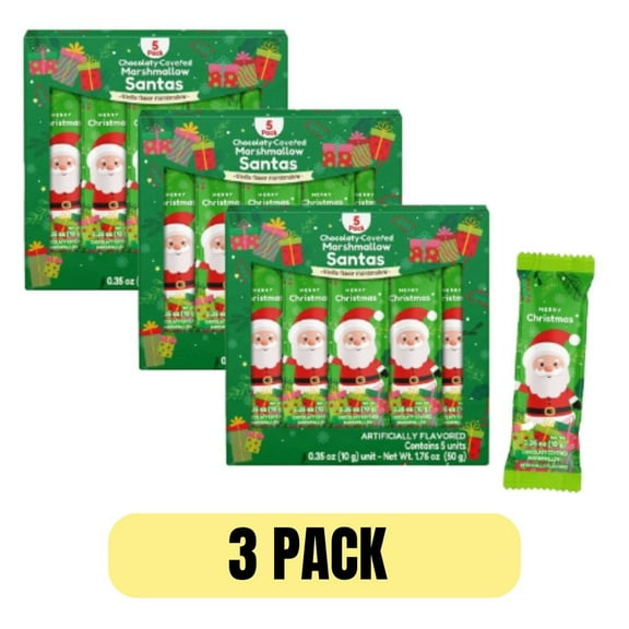 Chocolate Covered Marshmallow Santa, 5 Count (3 Pack) Festive Holiday Milk Chocolate Marshmallow Candy Treats