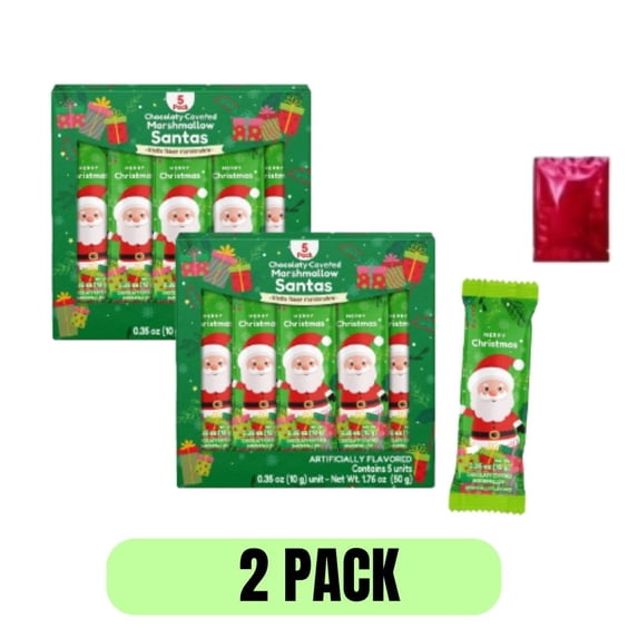Chocolate Covered Marshmallow Santa 5-Count Pack 2 + Bonus LaPrima Morceau Bonbon | Festive Holiday Chocolate Treats | Christmas Candy for Kids, Stocking Stuffers & Holiday Parties