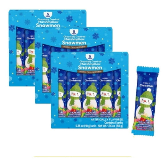 Chocolate Covered Marshmallow Snowmen, 5 Count Box (3 Pack)  Festive Milk Chocolate Marshmallow Holiday Candy Treats