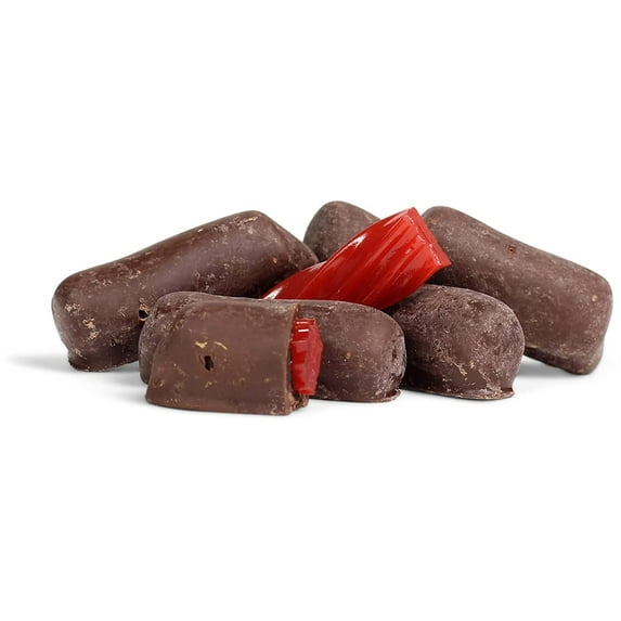 Chocolate Covered Strawberry Licorice Bits by Its Delish, 2 lbs Bag Bulk Strawberry Licorice Bites Coated in Dark Chocolate Candy Vegan, Non-dairy, Kosher Parve