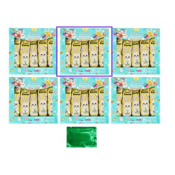 Chocolate Covered Vanilla Marshmallows Easter Bunny Shaped Candy 1.76 Oz (Pack of 6), Party Favor Holiday Treats Snack for Egg Hunt Gift Basket Stuffers Goodie Bag Fillers w/Laprima Morceau Bonbon