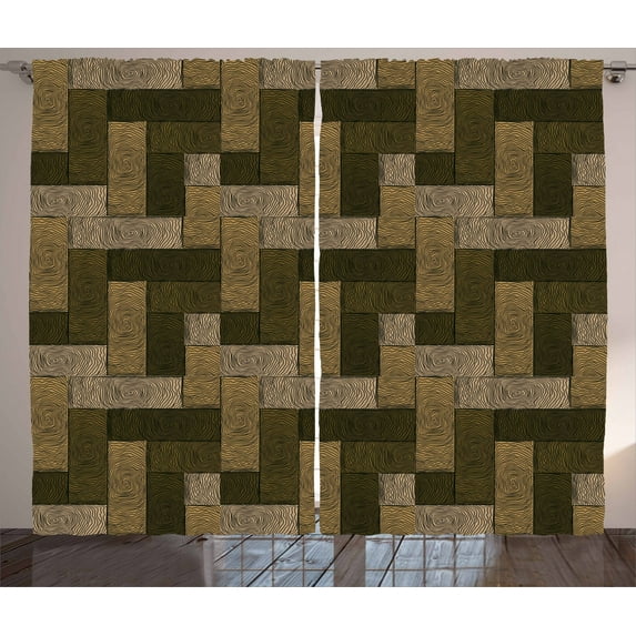 Ambesonne Chocolate Curtains 2 Panel Set, Wooden Parquet Motif, 108" x 96", Beige Pale Brown