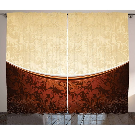 Ambesonne Chocolate Curtains 2 Panel Set, Victorian Motifs, 108" x 63", Beige Brown