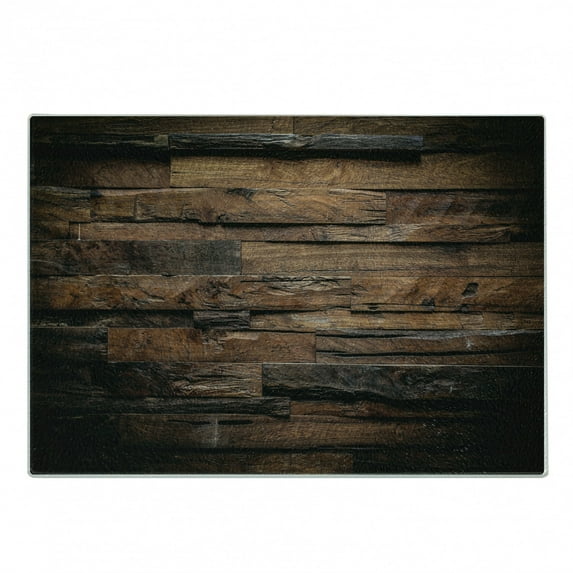 Chocolate Cutting Board, Rough Dark Timber Texture Image Rustic Country Theme Hardwood Carpentry, Decorative Tempered Glass Cutting and Serving Board, Small Size, Brown Dark Brown, by Ambesonne