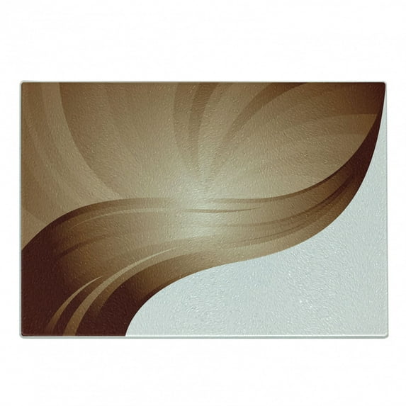 Chocolate Cutting Board, Spiraling Stripes with Monochrome Tones Modern Art Inspirations Abstract, Decorative Tempered Glass Cutting and Serving Board, Small Size, Pale Brown White, by Ambesonne