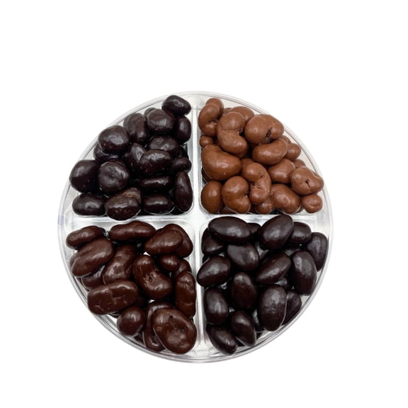 Chocolate Deluxe Gift Tray Milk and Dark Chocolate Covered Cashews, Pecans, Raisins, and Almonds Over 1 lb of Gourmet Chocolate Perfect for Gifting and Indulging