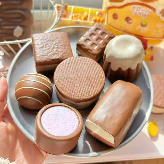Chocolate Dessert Squishy Toy, Moist Slow Rising Pie & Canelé Cookie Fidget Toys for Stress Relief & ASMR Sensory, Gift for Kids & Adults