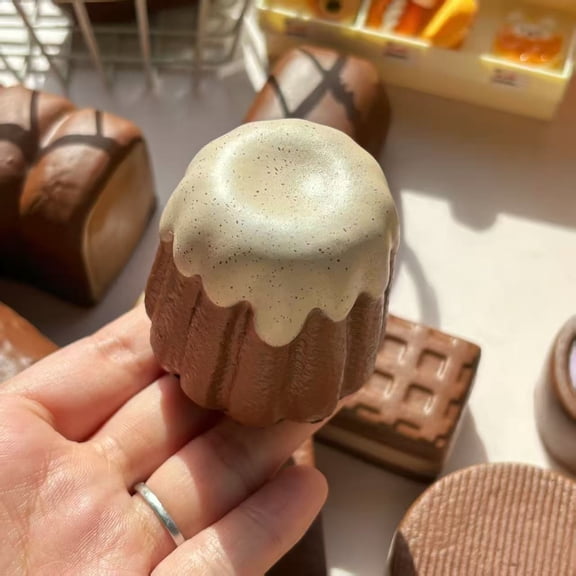 Chocolate Dessert Squishy Toy, Moist Slow Rising Pie & Canelé Cookie Fidget Toys for Stress Relief & ASMR Sensory, Gift for Kids & Adults