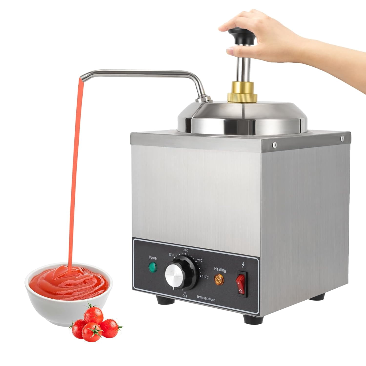 Chocolate Dispenser with Pump 2.1Quart Condiment Pump Dispenser WarmerSingle Head Sauce Warmer Stainless steel Sauce Pump Station for KetchUp Dressing Syrup