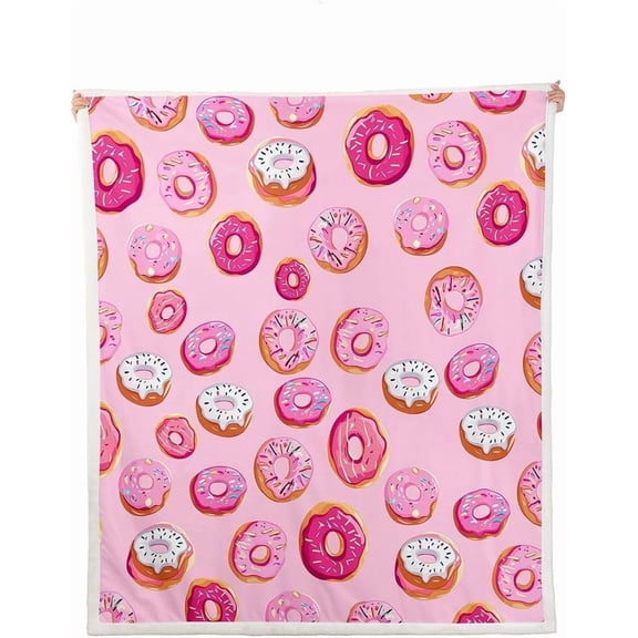 Chocolate Doughnut Cozy Throw Blanket Kawaii Dessert Print Blanket for Sofa Couch or Bed Cute Aesthetic Room Decor