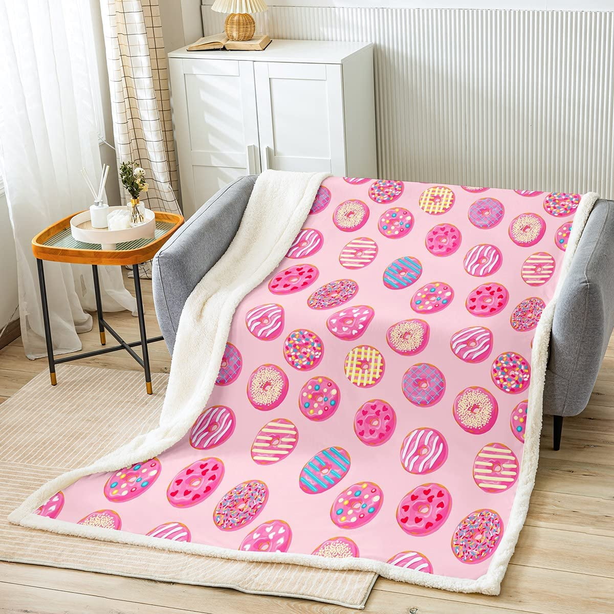 Chocolate Doughnut Plush Blanket Whimsical Dessert Print Fleece Throw