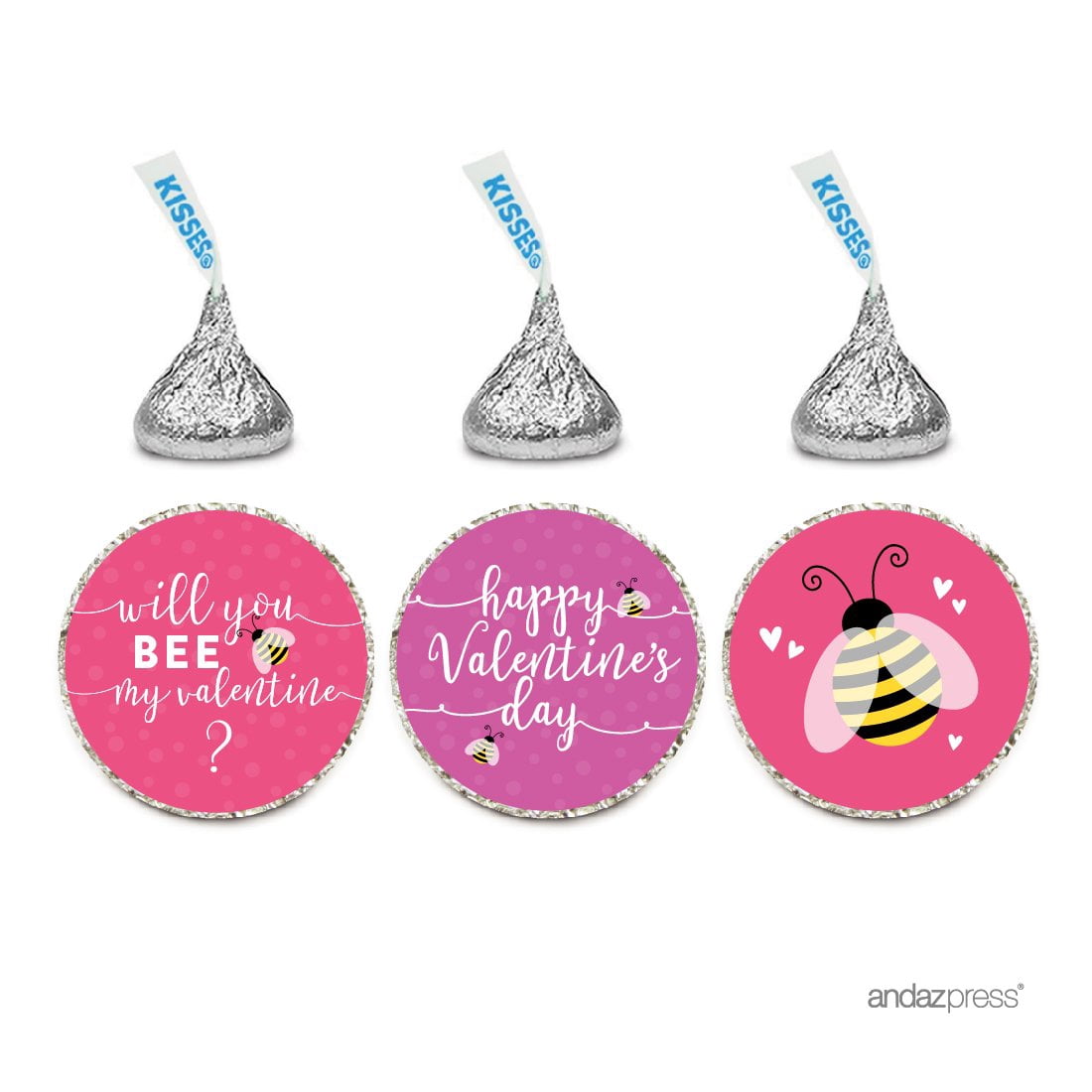 Chocolate Drop Labels Trio, Hershey's Kisses Party Favors, Happy Valentine's Day Will You Bee My Valentine? 216-Pack