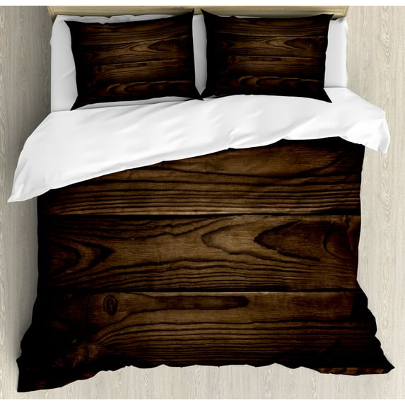 Chocolate Duvet Cover Set Queen Size, Vintage Rustic Illustration of Detailed Hardwood Floor Design Carpentry Themed Pattern, Decorative 3 Piece Bedding Set with 2 Pillow Shams, Brown, by Ambesonne