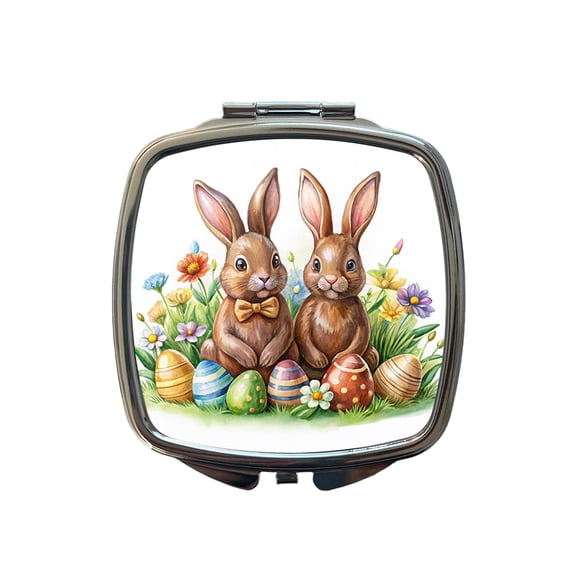 Chocolate Easter Bunnies Rabbits Cute Travel Makeup Handbag Purse Small Pocket Compact Mirror