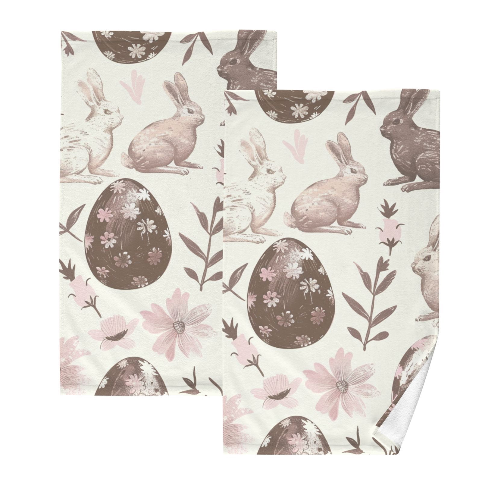 Chocolate Easter Eggs Rabbits Hand Towels Cotton Bath Towels Large Face Towels Absorbent for Bathroom 2 Packs