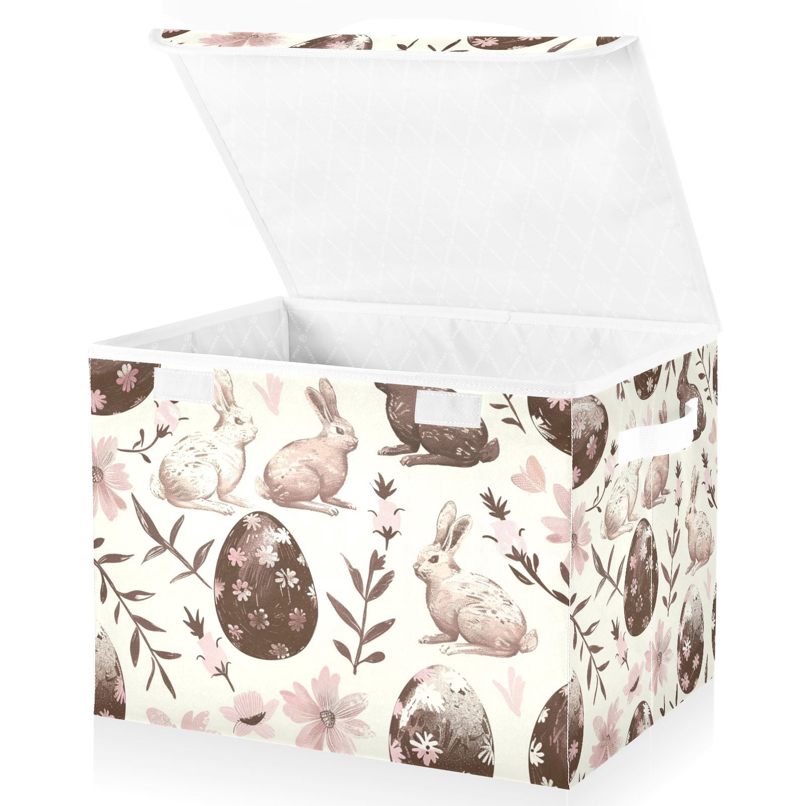 Chocolate Easter Eggs Rabbits Storage Basket for Shelves Foldable Container Organizer for Organizing Toys Clothes Books with Handles