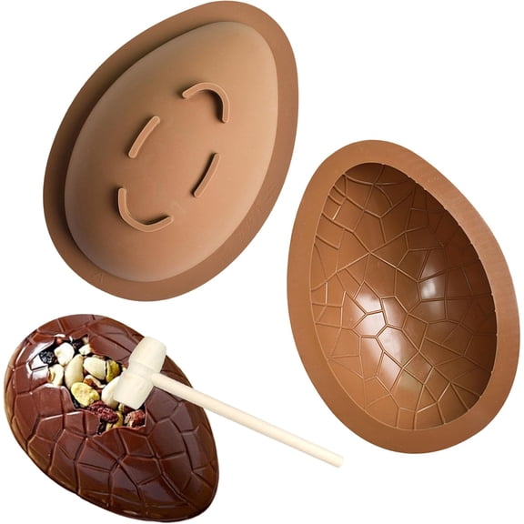 Chocolate Egg Mold Set, 2 Piece 6 In 3D Silicone Breakable Egg Candy Molds With 1 Hammer, Large Dinosaur Egg Shape For Easter Decorations And Party Gifts, Multicolor