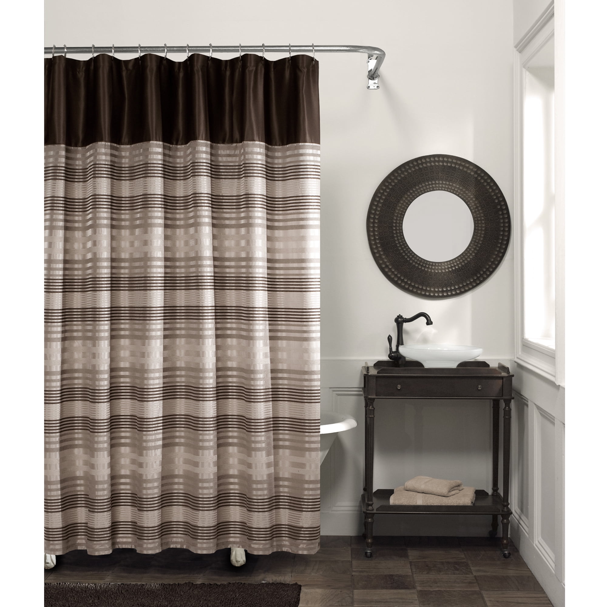 Chocolate Fabric Shower Curtain, 70" x 72", Zenna Home Blake, Rich Brown and Tan Chenille