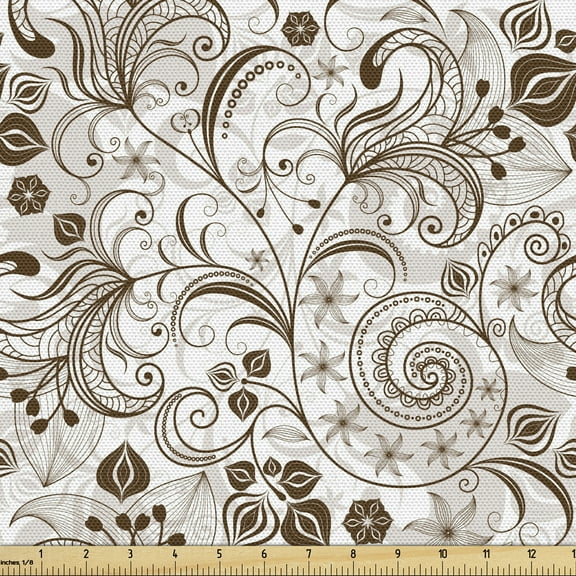 Chocolate Fabric by the Yard, Classical Victorian Flowers and Leaves Abstract Arrangement with Vintage Look, Decorative Upholstery Fabric for Chairs & Home Accents, 1 Yard, Brown White by Ambesonne
