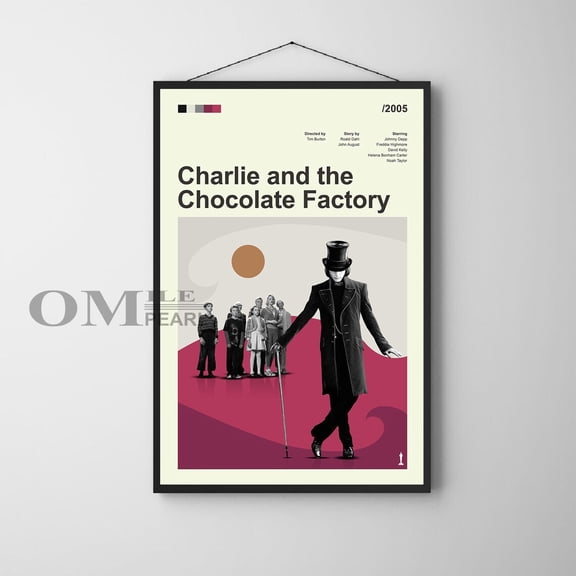 Chocolate Factory Golden Ticket Willy Wonka Minimalist Black and White Mid-Century Modern Wall Art, Unframed Poster