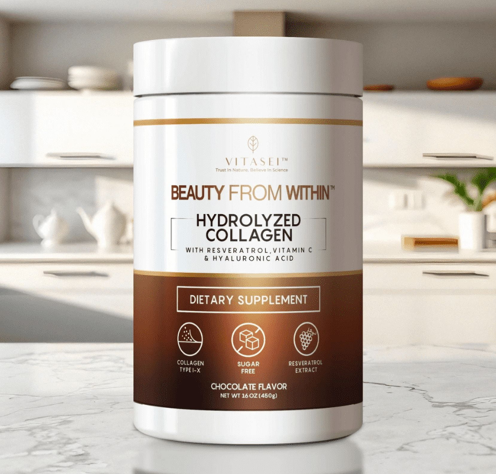 Chocolate Flavor Collagen Peptides with Resveratrol, Vitamin C and Biotin