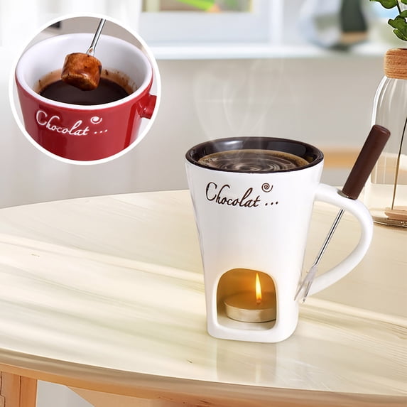 Chocolate Fondue Cup, Household Ceramic Cheese Melting Stove, Candle Heating Stove Cup, Suitable for Family, Kitchen, Restaurant(White)