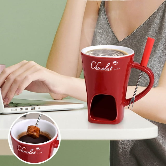Chocolate Fondue Mug, Fondue Cups Tealight, Chocolate Fondue Mug Fondue Cups Tealight Chocolate Fondue Cup Fondue Pot Set Chocolate Cheese Candy Mini Ceramic Fondue Mugs Gift Set Forks Tealight