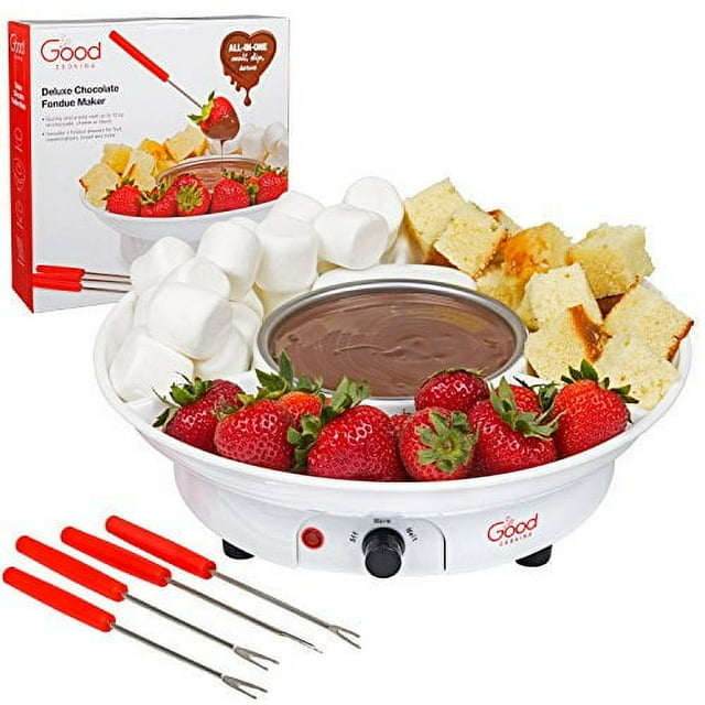 Chocolate Fondue Maker- Deluxe Electric Dessert Fountain Fondu Pot Set with 4 Forks and Party Serving Tray